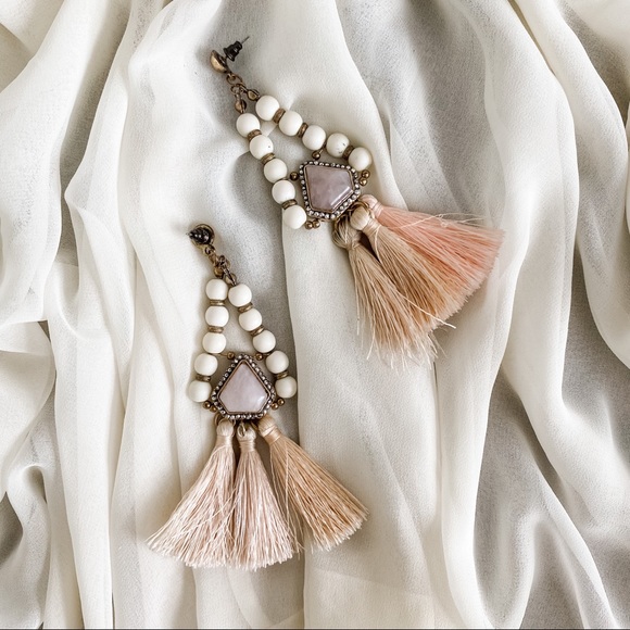 Jewelry - Rose Quartz Blush Tassel Large Statement Earrings